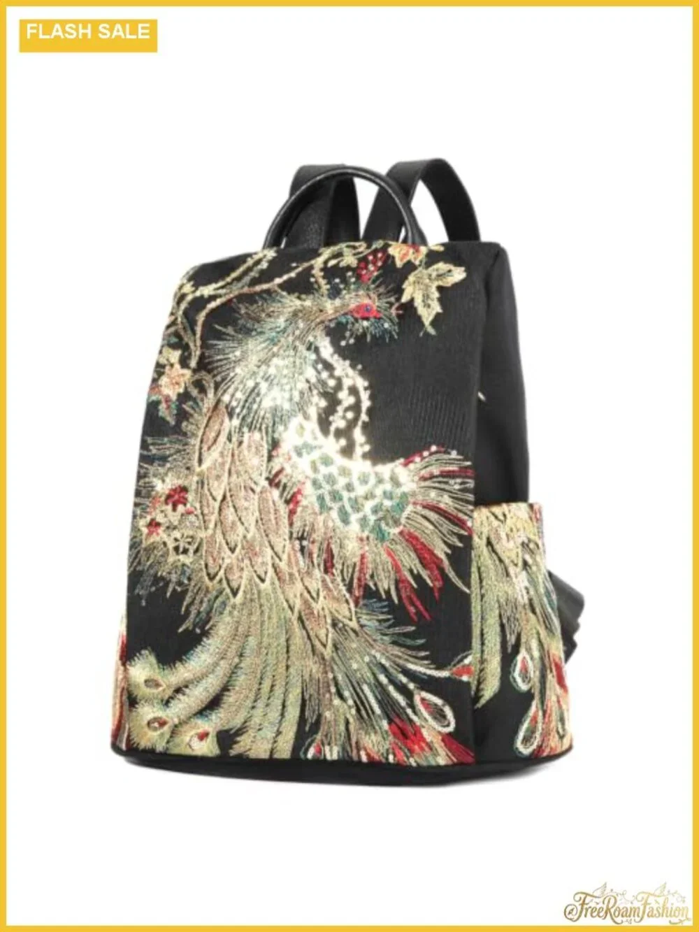 Glitter Embroidery Women Canvas Backpack Purse Anti-theft Rucksack Shoulder Bag